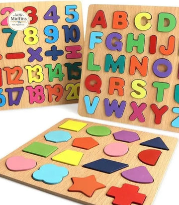 Pack of 4 Wooden ABC,123,puzzles,Learning Board